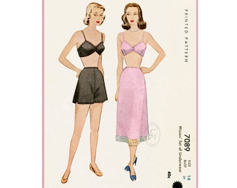 vintage sewing pattern vintage bra pattern 1940s 1950s lingerie bralette tap short slip skirt bust 34 b34 English & French reproduction