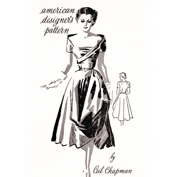 vintage sewing pattern 1950s 50s cocktail dress pattern // Ceil Chapman // off shoulder //   // bust 32 34 36 38