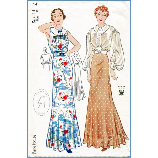 vintage sewing pattern 30s 1930s evening gown ensemble wedding bridal bust 32 b32 / 1930 30s reproduction