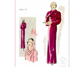 vintage naaipatroon jaren 30 jaren '30 vintage dames naaipatroon art deco avondjurk wrap film noir-stijl b36 buste 36 / 1930