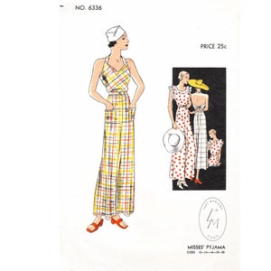 30s 1930s jumpsuit vintage femme couture modèle reproduction // salopette pinafore // pyjamas de plage // buste 32 34 36 38 40