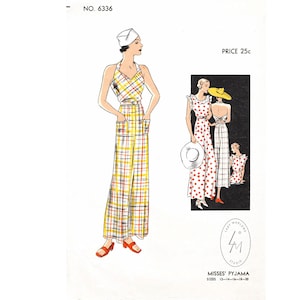 30s 1930s jumpsuit vintage women's sewing pattern reproduction // pinafore overalls // beach pajamas // bust 32 34 36 38 40