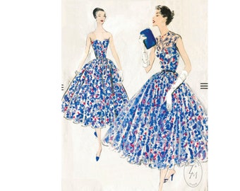 vintage sewing pattern 1950s 50s cocktail dress pattern ball gown evening  bustier full skirt Bust 36  reproduction