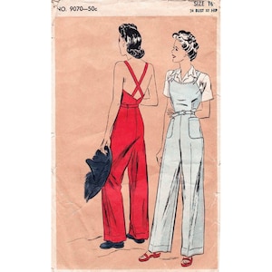 40s 1940s vintage rosie the riveter pattern workwear slacks overalls jumpsuit PICK YOUR SIZE bust 32 34 36 38 40 reproduction