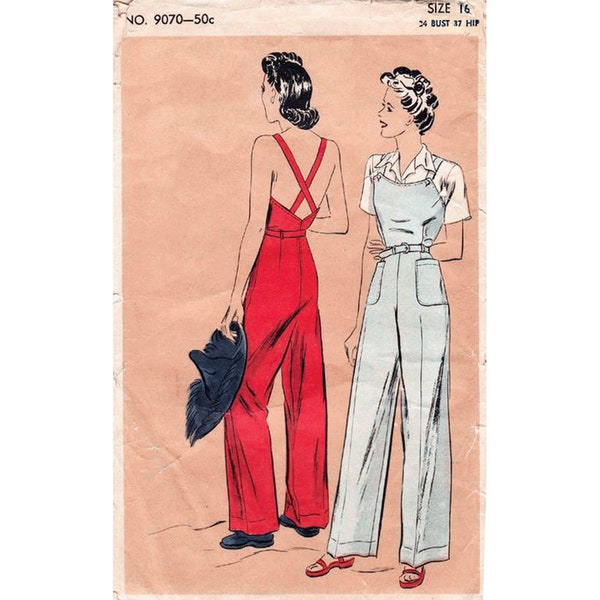 40s 1940s vintage rosie the riveter pattern workwear slacks overalls jumpsuit PICK YOUR SIZE bust 32 34 36 38 40 reproduction