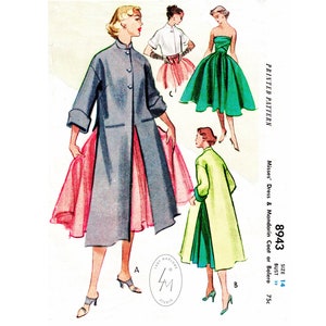 vintage sewing pattern 1950s 1960s evening ball gown with matching dramatic side slit coat & jacket