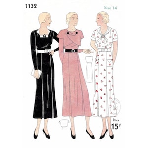 1930s vintage sewing pattern dress in 3 styles / capelet / long sleeves / bust 32 b32 reproduction/ 1930