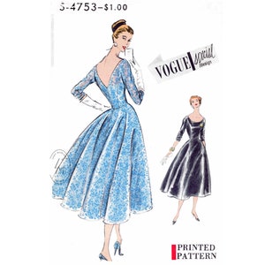 vintage sewing pattern 1950s 50s cocktail dress & petticoat reproduction / scoop neck / deep v back / full skirt / Bust 32 34 36 38 40