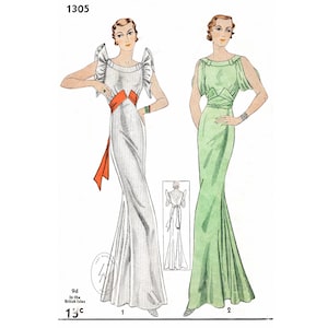 vintage sewing pattern 1930s 30s evening dress dinner gown /   / draped sleeves / art deco style / bust 32 34 36 38 40 42/ 1930
