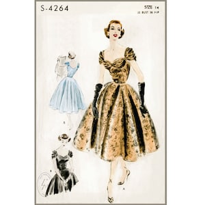vintage sewing pattern 1950s 50s cocktail dress ball gown evening sweetheart neckline  full skirt Bust 32  reproduction
