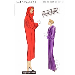 vintage sewing pattern 1950s 50s opera coat in 2 lengths / oversized collar / hood / bust 38 reproduction