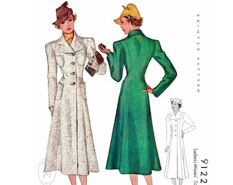 1930s 30s vintage coat sewing pattern 2 styles // outerwear suiting //  // notch collar // princess seams // bust 32 34 36 38 40