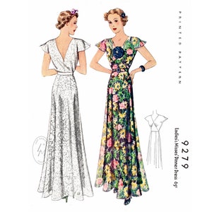 vintage sewing pattern 1930s evening dress / reproduction / flutter sleeves / English & French / PICK YOUR SIZE bust 32 34 36 38 40