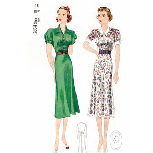 vintage sewing pattern  1930s 30s day dress reproduction // puff sleeves // 2 collar styles // tuck details // bust 36/ 1930
