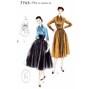 vintage sewing pattern 1950s dress pattern reproduction // rockabilly swing skirt // front wrap // high waist // bust 30 32 34 36 38