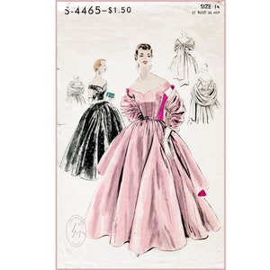 vintage sewing pattern 1950s 50s cocktail dress ball gown evening  full skirt off shoulder bustier Bust 32 34 36 38  reproduction