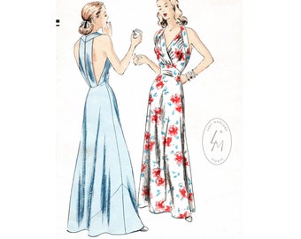1940 vintage sewing pattern 1940s 40s t strap gown evening length dress or negligee reproduction PICK YOUR SIZE Bust 32 34 36 38