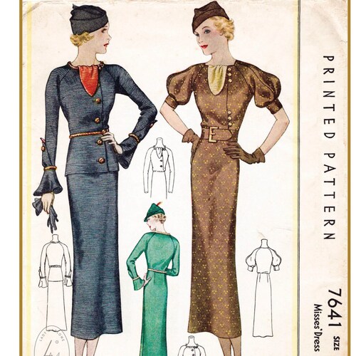30s 1930s Vintage Reproduction Sewing Pattern Day Dress or 2 - Etsy