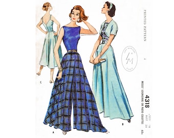 Patrón de costura vintage de los años 50 y 60 para pantalones de pierna ancha // pantalones palazzo, mono y bolero // reproducción // Busto 32 34 36 38 40