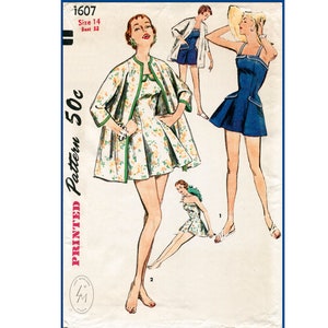 vintage sewing pattern 1950s 50s beachwear / beach coat swim bathing romper playsuit flounce skirt reproduction