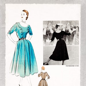 vintage Schnittmuster 1950er 50er Jahre Kleid U-Ausschnitt Kleid mit Tellerrock Cocktail Gehrock Kaskadenrock Büste 34 Reproduktion