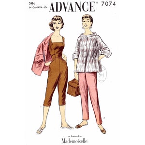 1950s 50s rockabilly jumpsuit & swing coat / vintage sewing pattern reproduction  / high waist / scoop neck coat / bust 30 32 34 36