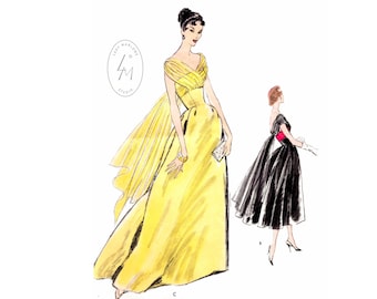 vintage sewing pattern 1950s 50s ball gown evening dress in two lengths reproduction / PICK YOUR SIZE Bust 32 34 36 38