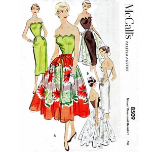 vintage sewing pattern 1950s 50s evening cocktail dress   // petal shaped bodice // detachable overskirt // Bust 32 34 36 38