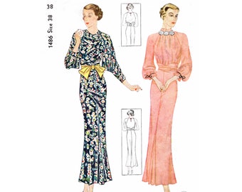 vintage sewing pattern  1930s 30s dress art deco style reproduction // raglan sleeves // draped neckline // bust 38/ 1930