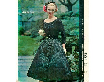 vintage sewing pattern 1950s 1960s lace dress evening ball gown cocktail bateau neckline Bust 34 b34 reproduction