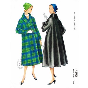 1950s 50s swing coat vintage sewing pattern reproduction / trapeze coat / shawl collar / French & English / Bust 32 34 36 38