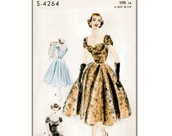 vintage sewing pattern 1950s 50s cocktail dress ball gown evening sweetheart neckline  full skirt Bust 32  reproduction