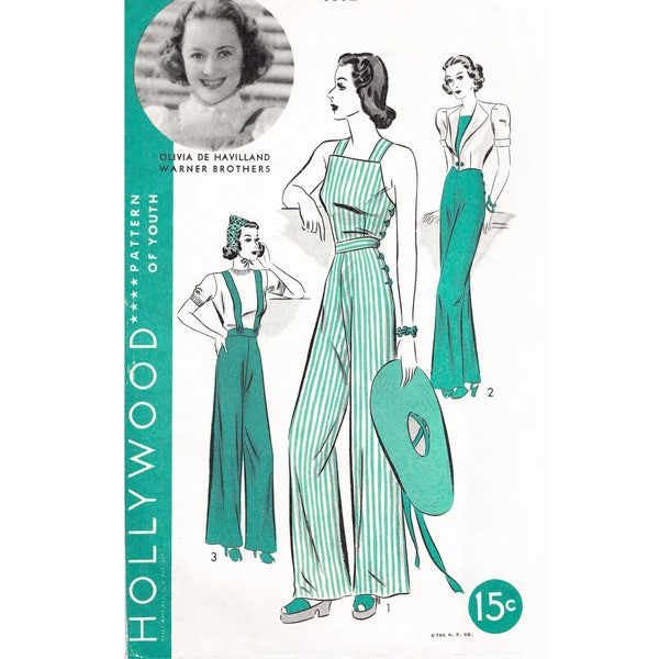 vintage sewing pattern 1930s 1940s rosie the riveter overalls   high waist trousers PICK YOUR SIZE bust 32 34 36 38