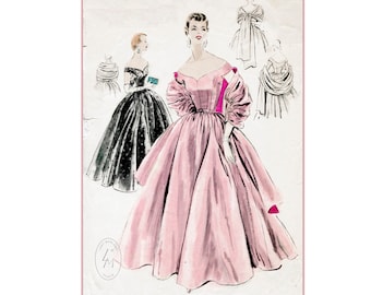 vintage sewing pattern 1950s 50s cocktail dress ball gown evening  full skirt off shoulder bustier Bust 32 34 36 38  reproduction