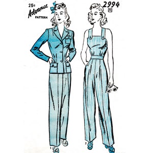 vintage sewing pattern 1940s rosie the riveter overalls blouse trousers   bust 32 34 36 38 40