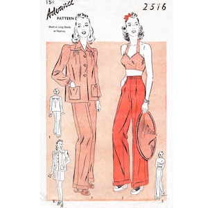 vintage sewing pattern 1940s   high waist trousers crop top halter blouse PICK YOUR SIZE bust 32 34 36 38 40