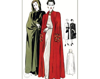 vintage sewing pattern 1940s 40s vintage women's sewing pattern cape day or evening length size SMALL Bust 32 - 34 reproduction