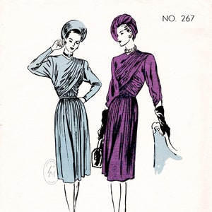 1940 vintage patrón de costura vestido de la década de 1940 // Cortinas griegas // cóctel de la tarde // cine negro // busto 32 34 36 38