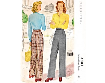 1940s 40s vintage sewing pattern reproduction tailored trousers / high waisted / pockets / PICK YOUR SIZE xs s m l xl xxl