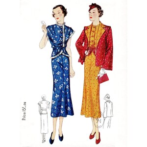 1930s dress vintage sewing pattern reproduction / blouse skirt & coat jacket / 3 piece ensemble / accordion pleats / bust 32 34 36 38 40