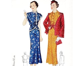 Jurk jaren 1930 vintage reproductie naaipatroon / blouse, rok en jas / 3-delig ensemble / accordeonplooien / buste 32 34 36 38 40