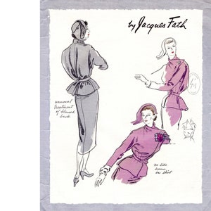 1950s 50s vintage sewing pattern reproduction skirt suit / soft tailored jacket / pencil skirt / Bust 32