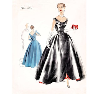 vintage sewing pattern 1950s 50s  evening dress  ball gown /   / portrait neckline / clover leaf skirt / Bust 32 34 36 38 40