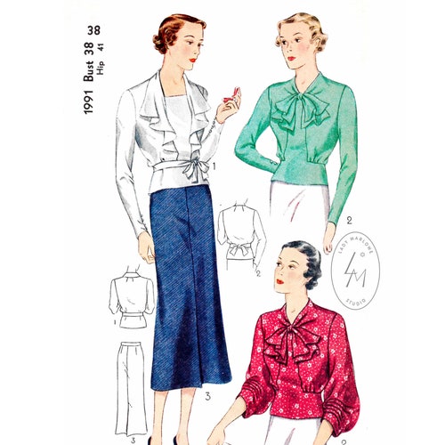 Vintage Sewing Pattern 1930s 30s Blouse 3 Styles / | Etsy