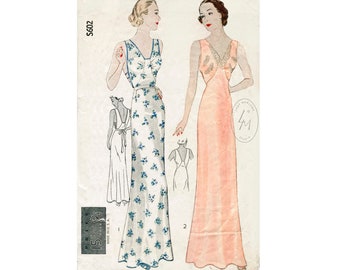 1930s 30s vintage lingerie sewing pattern reproduction / evening length pattern slip gown negligee / XS S M L Bust 32 34 36 38 40