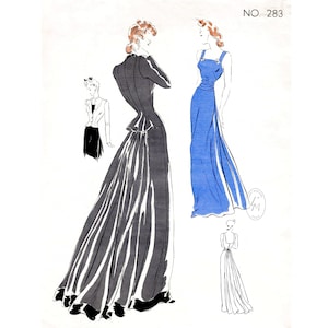 vintage sewing pattern 1930s 30s evening gown & jacket pattern  // fitted jacket // long skirt with train // Bust 34/ 1930