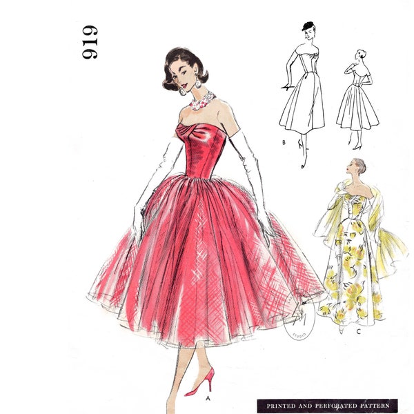 vintage sewing pattern 1950s 50s  ball gown evening dress /   / puff skirt / bustier / Bust 30 32 34 36 38