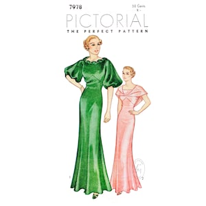 1930s 30s evening gown 3 styles / wide sleeves / draped cowl neckline / vintage sewing pattern reproduction / bust 32 34 36 38 40