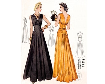 1930s 30s evening dress gown vintage sewing pattern PICK YOUR SIZE Bust 30 32 34 36 38 40 / 1930