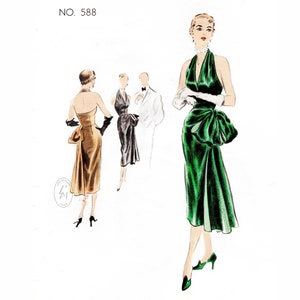 Patrón de costura vintage de los años 50, vestido de cóctel de sirena // lazo drapeado // cuello halter // vestido formal de noche // Busto 32 34 36 38 40